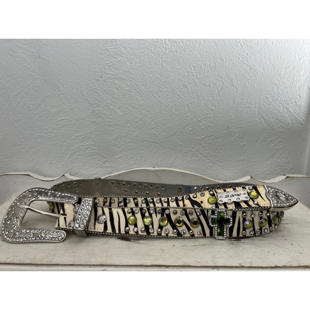 BHW WESTERN COWGIRL ANIMAL PRINT LEATHER BELT‎ | ZEBRA | GREEN